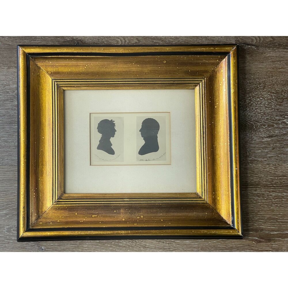 Vintage Antique Silhouettes Couple John Bolton & Wife Framed w/History on Back